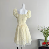Cute A Line Square Neckline Floral Short Yellow Summer Dress Holiday Party Outfits For Women HZ1121