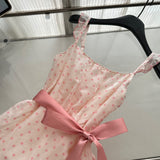 Sexy A line Square Neckline Pink Summer Polka Dots Dress Holiday Party Outfits For Women HZ1121