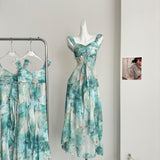 Sexy Mermaid Square Floral Green Summer Dress Holiday Party Birthday Outfits For Women HZ1121