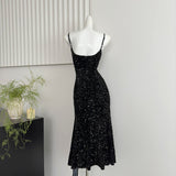 Sexy Mermaid Spaghetti Straps Sequin Birthday Party Dress Summer Holiday Outfits For Women HZ1121