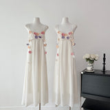 Cute A Line Spaghetti Straps Floral White Chiffon Summer Dress Holiday Party Outfits For Women HZ1121