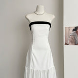 Simple A line Strapless White Tulle Summer Dress Holiday Party Dress Birthday Outfits For Teens HZ1121