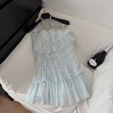 Sexy A line Halter Blue Tulle Min Summer Dress Holiday Party Homecoming Dress Birthday Outfits For Teens HZ1121