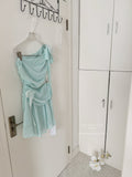 Cute A line One Shoulder Green Chiffon Short Summer Dress Holiday Party Birthday Outfits HZ1121