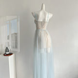 Sexy A Line Spaghetti Straps Blue Tulle Summer Dress Holiday Party Birthday Outfits For Teens HZ1121
