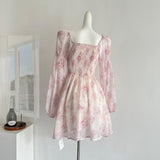 Cute A line Square Neckline Floral Pink Short Summer Dress Holiday Party Birthday Outfits HZ1121