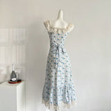 Sexy A line Straps Floral Blue Summer Dress Holiday Party Birthday Outfits For Women HZ1121