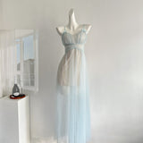Sexy A Line Spaghetti Straps Blue Tulle Summer Dress Holiday Party Birthday Outfits For Teens HZ1121