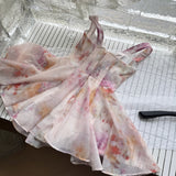 Cute A line Straps Floral Pink Short Summer Dress Holiday Party Birthday Outfits HZ1121