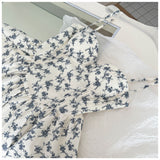 Cute A line Spaghetti Straps Blue Floral Chiffon Short Summer Dress Holiday Party Birthday Outfits HZ1121
