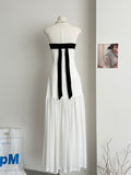 Simple A line Strapless White Tulle Summer Dress Holiday Party Dress Birthday Outfits For Teens HZ1121