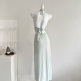 Sexy A line Halter Light Green Backless Summer Dress Holiday Party Dress Birthday Outfits For Teens HZ1121