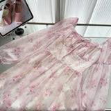 Cute A line Square Neckline Floral Pink Short Summer Dress Holiday Party Birthday Outfits HZ1121