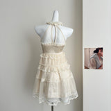 Cute A Line Square Halter Lace Summer Dress Holiday Party Outfits For Girls HZ1121