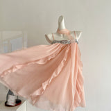 Cute A Line Spaghetti Straps Pink Chiffon Summer Dress Holiday Short Party Outfits For Women HZ1121