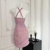 Sexy Sheath Halter Neckline Lilac Ruffles Summer Dress Holiday Party Outfits For Women HZ1121