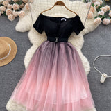 Cute A line Off The Shoulder Ombre Pink Dress Women Dress HZ1022