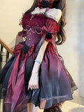 Vintage Ball Gown Off The Shoulder Short Sleeves 16th Burgundy Birthday Dress Lolita Dress Birthday Outfits HZ1121