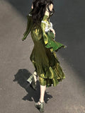Vintage High Low Spaghetti Straps Green 16th Birthday Dress Lolita Dress Satin Birthday Outfits HZ1121