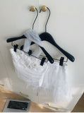 Cute Spaghetti Straps Pink Ruffles Tulle Summer Dress 2 Pieces Holiday Party Outfits For Women HZ1121
