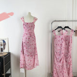Sexy Sheath Straps Floral Pink Summer Dress Holiday Party Outfits For Women HZ1121
