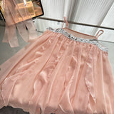 Cute A Line Spaghetti Straps Pink Chiffon Summer Dress Holiday Short Party Outfits For Women HZ1121