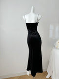 Sexy Mermaid Spaghetti Straps Black Velvet Long Summer Dress For Women HZ1121