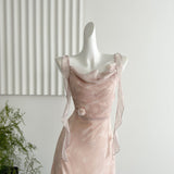 Cute Mermaid Straps Floral Pink Lace Long Summer Dress For Women HZ1121