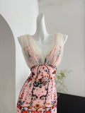 Cute Mermaid V Neckline Floral Pink Lace Long Summer Dress For Women HZ1121