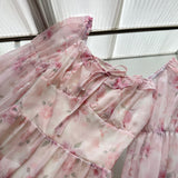 Cute A line Square Neckline Floral Pink Short Summer Dress Holiday Party Birthday Outfits HZ1121