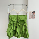 Cute A line Strapless Green Satin Short Summer Dress Holiday Party Birthday Outfits HZ1121
