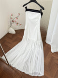 Simple A line Strapless White Tulle Summer Dress Holiday Party Dress Birthday Outfits For Teens HZ1121