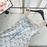 Sexy A line Straps Floral Blue Summer Dress Holiday Party Birthday Outfits For Women HZ1121