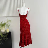 Sexy Mermaid Spaghetti Straps Sequin Birthday Party Dress Summer Holiday Outfits For Women HZ1121