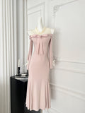 Sweet Mermaid Jewel Long Sleeves Long Women Summer Holiday Knitted Dresses HZ1121