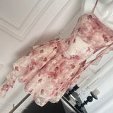 Sweet A Line Straps Pink Floral Summer Short Dresses HZ1121