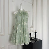 Sweet A Line Halter Green Floral Summer Short Women Summer Holiday Dresses HZ1121