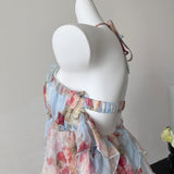 Sweet A Line Halter Pink Floral Summer Short Women Dresses HZ1121