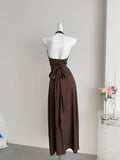 Sexy Sheath Halter Summer Brown Long Dress Holiday Party Outfits For Women HZ1121