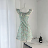 Sexy A line Square Neckline Summer Floral Green Dress Holiday Party Outfits For Women HZ1121