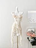 Sexy High Low Spaghetti Straps Floral Lace Summer Dress Holiday Party Outfits For Women HZ1121