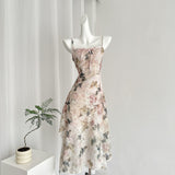 Cute A line Spaghetti Straps Pink Floral Lace Summer Dress Holiday Party Outfits For Women HZ1121
