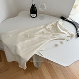Cute A line Spaghetti Straps Champagne Floral Long Satin Summer Dress For Women HZ1121