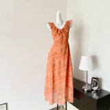 Sexy A line Jewel Summer Orange Chiffon Dress Holiday Party Outfits For Women HZ1121