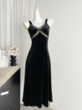 Sexy Mermaid Straps Black Velvet Summer Dress Holiday Party Birthday Outfits For Women HZ1121