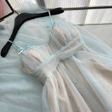 Sexy A Line Spaghetti Straps Blue Tulle Summer Dress Holiday Party Birthday Outfits For Teens HZ1121