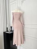 Sweet Mermaid Jewel Long Sleeves Long Women Summer Holiday Knitted Dresses HZ1121