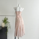 Cute Mermaid Straps Floral Pink Lace Long Summer Dress For Women HZ1121