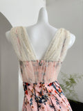 Cute Mermaid V Neckline Floral Pink Lace Long Summer Dress For Women HZ1121
