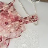 Sweet A Line Straps Pink Floral Summer Short Dresses HZ1121